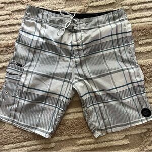 O'Neill Men's Plaid Board Shorts - Black, White, and Blue